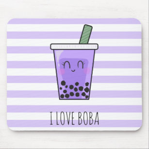 Alfombrilla De Ratón Me encanta Boba Kawaii Bubble Tea Taro Ube Purple