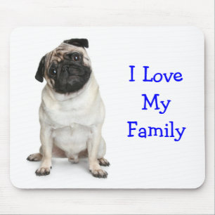 Alfombrilla De Ratón Me encanta mi familia Pug Mousepad