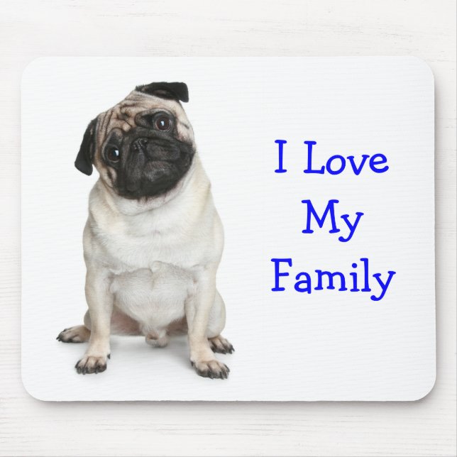 Alfombrilla De Ratón Me encanta mi familia Pug Mousepad (Frente)