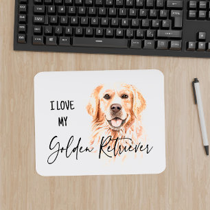Alfombrilla De Ratón Me encanta mi Mousepad acuarela de Golden Retrieve