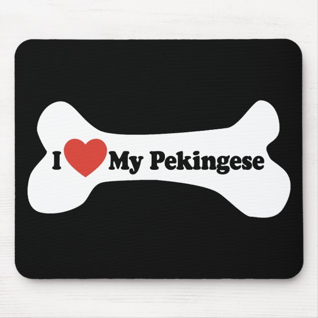 Alfombrilla De Ratón Me encanta mi pekingés - Hueso de perro (Frente)