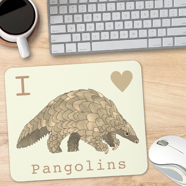 Alfombrilla De Ratón Me encantan las pangolinas especies amenazadas de  (I love pangolins slogan with cute pangolin illustration mouse mat)