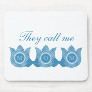 Alfombrilla De Ratón Me Llaman Mamá Plaid Tulips Mousepad (Azul)