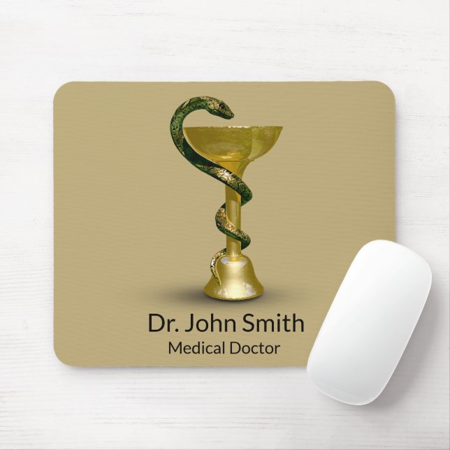 Alfombrilla De Ratón Medical Beige Snake Bowl Hygieia Gold Caduceus (Con ratón)
