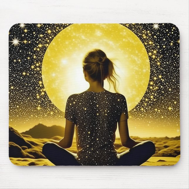 Alfombrilla De Ratón Meditación femenina bajo la luna celestial (Frente)