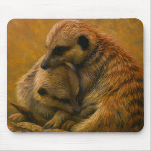 Alfombrilla De Ratón Meerkat Cuddle - Pintura de vida silvestre en la T