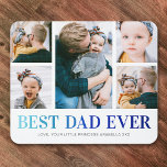 Alfombrilla De Ratón Mejor Collage de fotos de papá<br><div class="desc">El personalizado papá mousepad presenta 5 lindas fotos de él y los niños,  las palabras "MEJOR PAPÁ QUE NUNCA" en un moderno degradado azul,  y los nombres de los niños.</div>