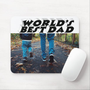 Alfombrilla De Ratón Mejor foto de papá texto negro en 3d