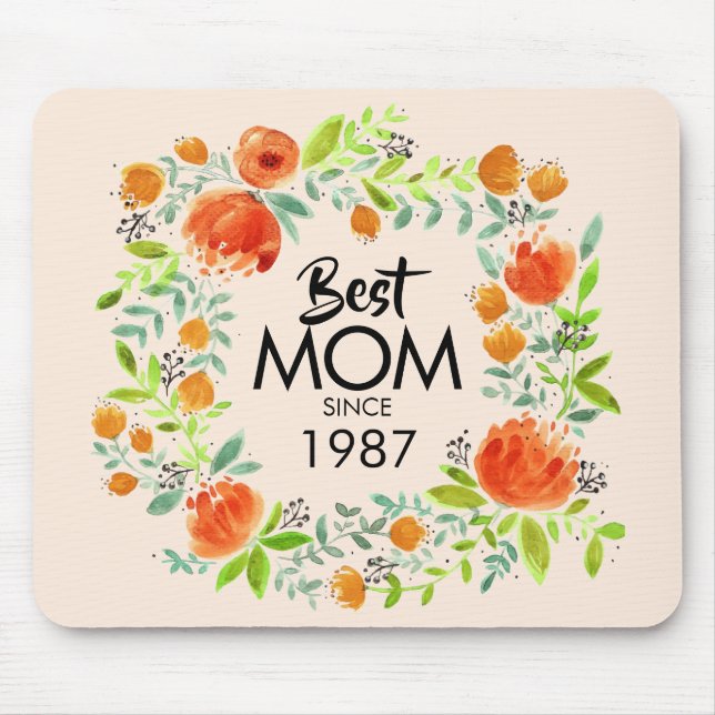 Alfombrilla De Ratón Mejor Mamá Desde Acuarela Floral Mousepad (Frente)