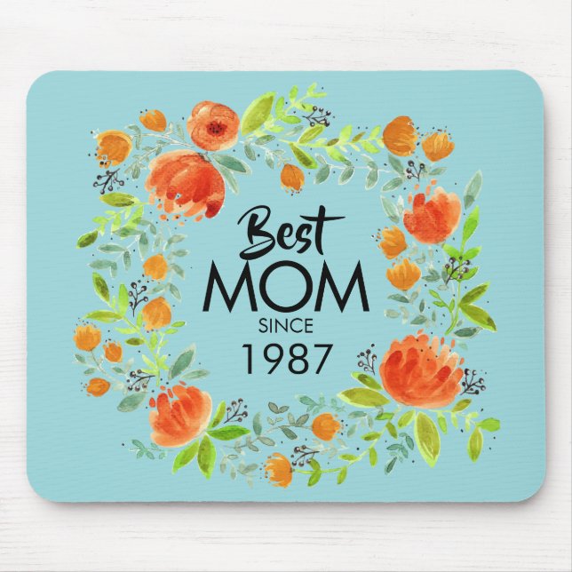 Alfombrilla De Ratón Mejor Mamá Desde Acuarela Floral Mousepad (Frente)