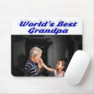 Alfombrilla De Ratón Mejor texto azul de foto del abuelo