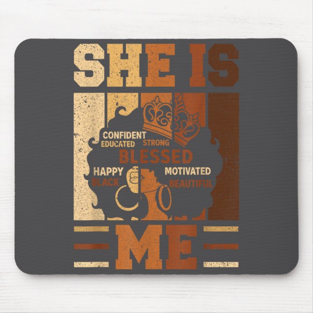 Alfombrilla De Ratón Melanin Blessed She Queen Beautiful Afro Black Me  (Frente)