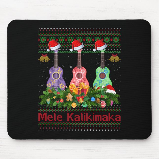 Alfombrilla De Ratón Mele Kalikimaka Ukulele Guitar Ugly Xmas Sweaters  (Frente)