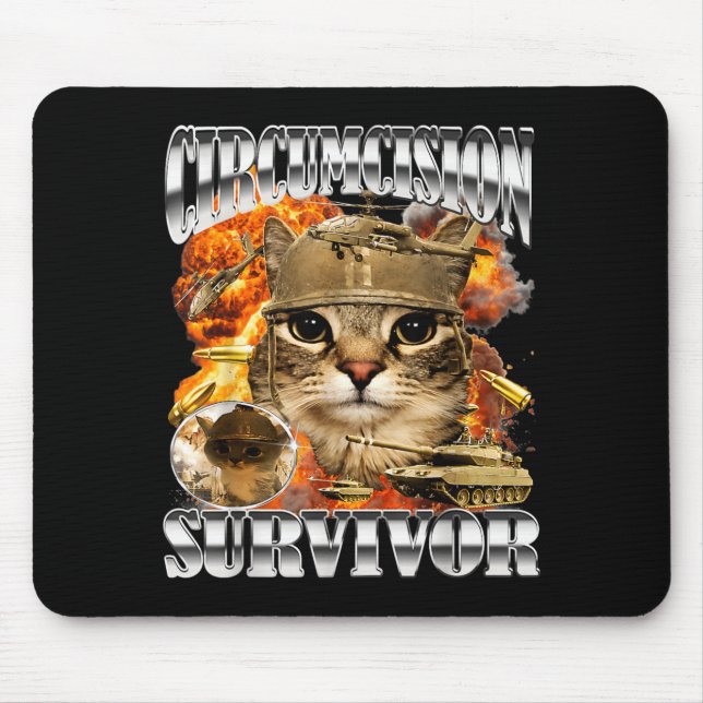 Alfombrilla De Ratón Meme de gato superviviente de la circuncisión Boot (Frente)