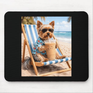 Alfombrilla De Ratón Meme de perro divertido Yorkie bebiendo café helad