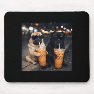 Alfombrilla De Ratón Meme divertido de dos pug tomando café helado