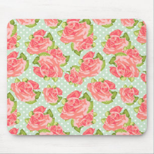 Alfombrilla De Ratón Menta retra del rosa de la impresión floral del