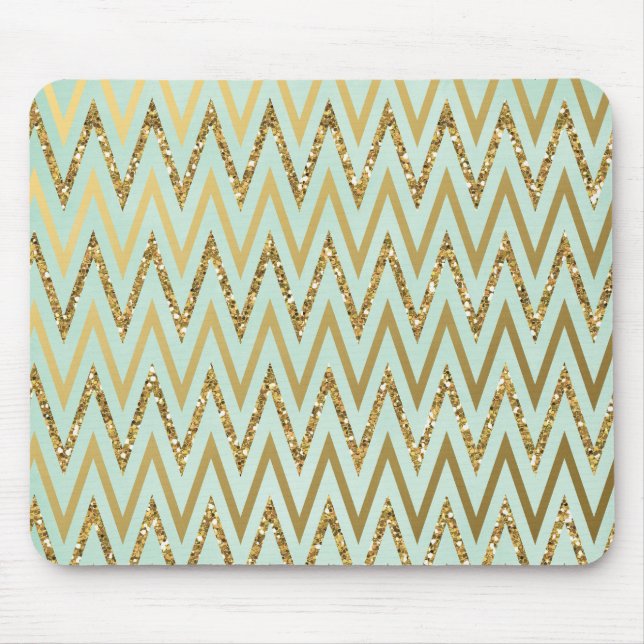 Alfombrilla De Ratón Menta y oro Chevron Mousepad (Frente)