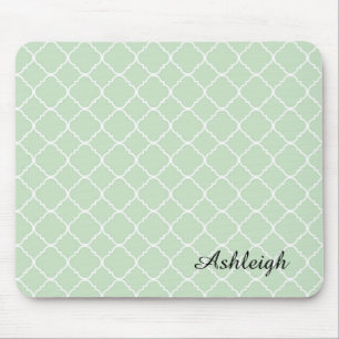 Alfombrilla De Ratón Menta y Quatrefoil blanco