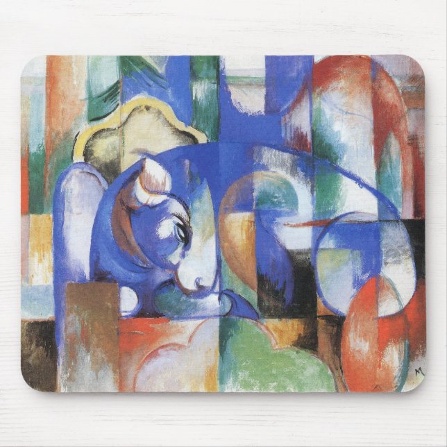 Alfombrilla De Ratón Mentiroso toro de Franz Marc, arte de cubismo vint (Frente)