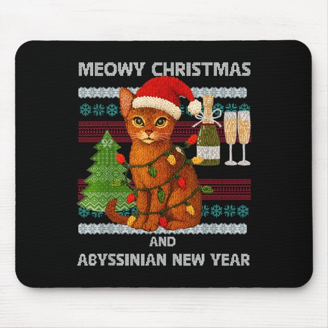 Alfombrilla De Ratón Meowy Christmas Funny Abyssinian Cat Santa Hat Ugl (Frente)
