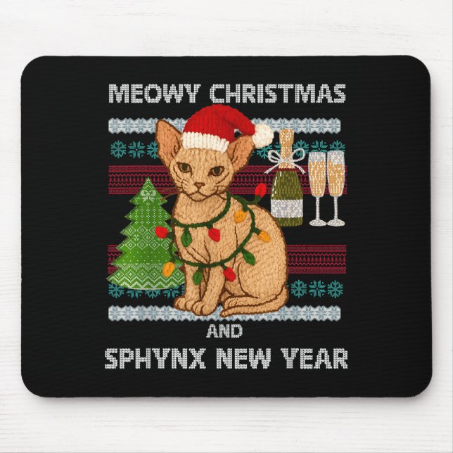 Alfombrilla De Ratón Meowy Christmas Funny Sphynx Cat Santa Hat Ugly Sw (Frente)