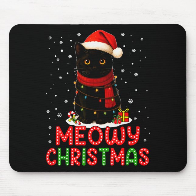 Alfombrilla De Ratón Meowy Christmas Santa Hat Funny Black Cat Men Wome (Frente)
