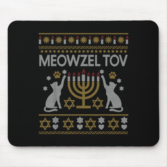 Alfombrilla De Ratón Meowzel Tov Cat Hanukkah 2025 Funny Ugly Christmas (Frente)