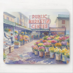 Alfombrilla De Ratón Mercado de Flores Acuarela de Seattle Pike Place