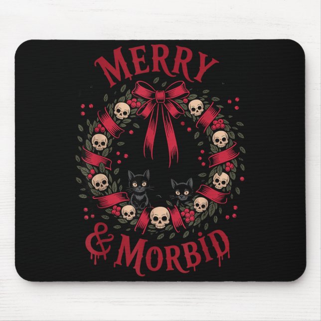 Alfombrilla De Ratón Merry And Morbid Christmas Funny Cute Cats Goth Cr (Frente)