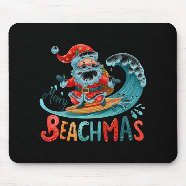 Alfombrilla De Ratón Merry Beachmas Santa Surfing Retro Design T Shirt  (Frente)