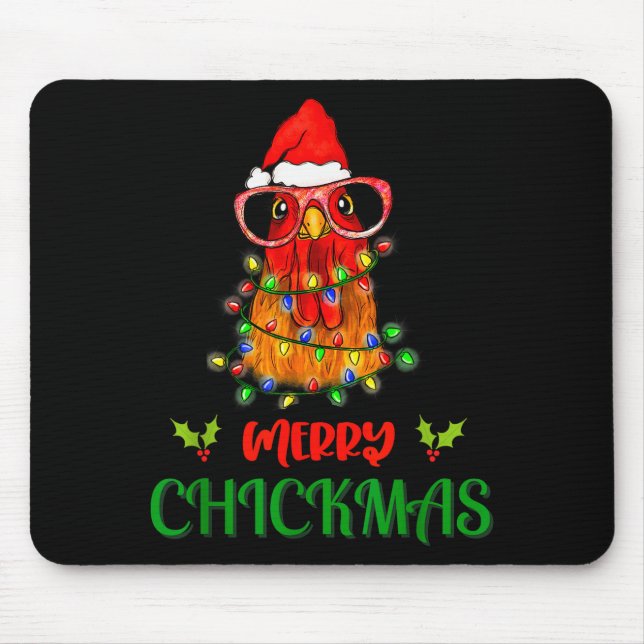 Alfombrilla De Ratón Merry Chickmas Ornament Lights Chicken Farmer Chri (Frente)