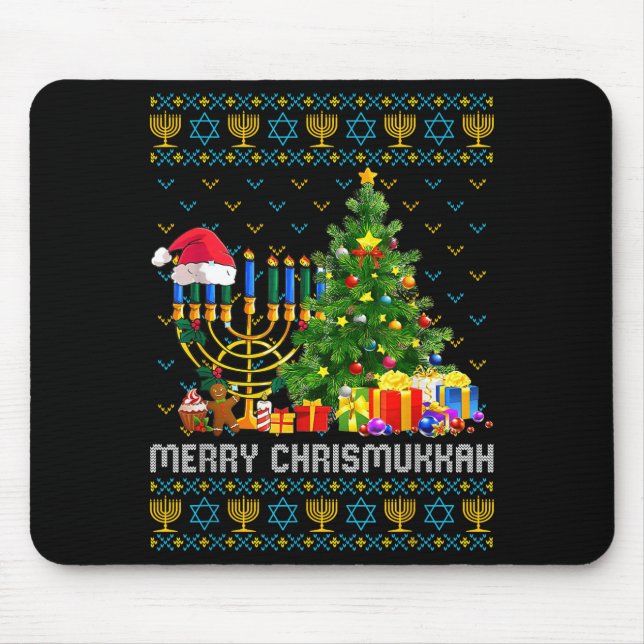 Alfombrilla De Ratón Merry Chrismukkah Happy Hanukkah Ugly Sweater Fami (Frente)