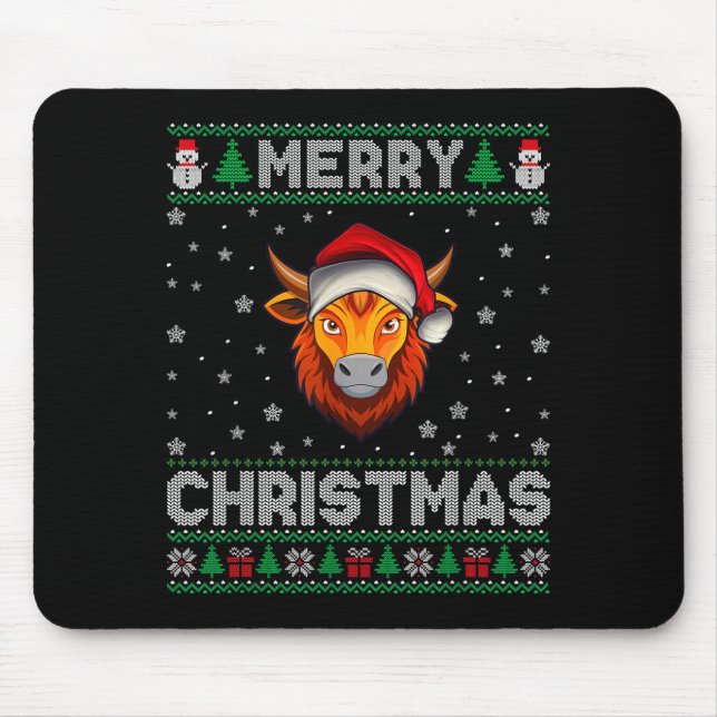 Alfombrilla De Ratón Merry Christmas 2025 Yak Santa Hat Ugly Xmas  (Frente)