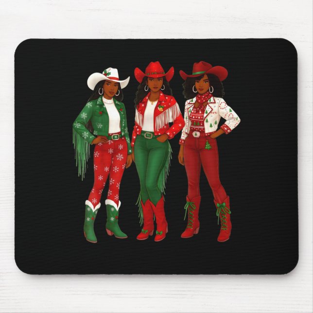 Alfombrilla De Ratón Merry Christmas African American Afro Cowgirl West (Frente)