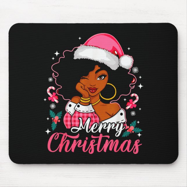 Alfombrilla De Ratón Merry Christmas Black Afro African American Girl S (Frente)