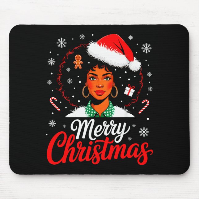Alfombrilla De Ratón Merry Christmas Black Women African American Xmas  (Frente)