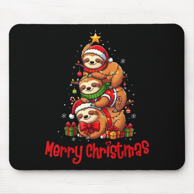 Alfombrilla De Ratón Merry Christmas Cute Sloth Santa Hat Slothmas Anim (Frente)