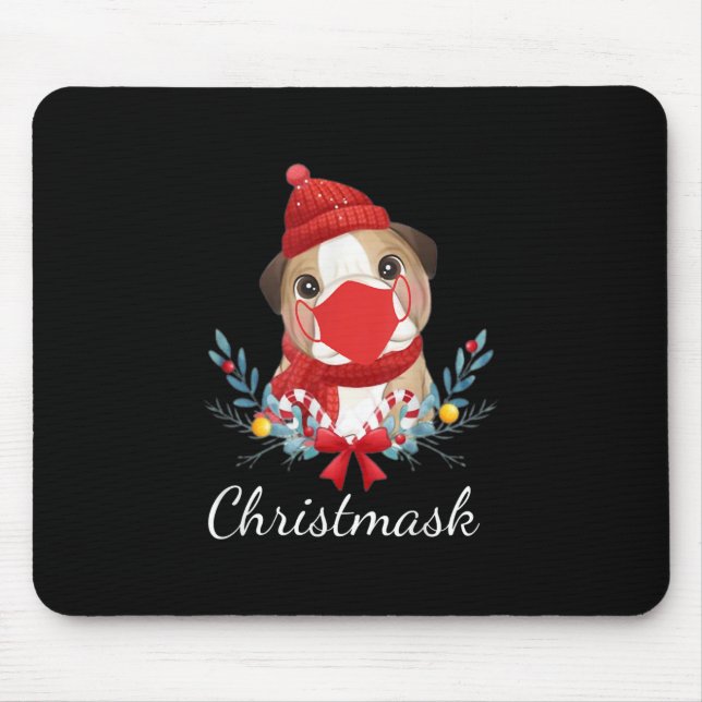 Alfombrilla De Ratón Merry Christmas Dog Lover Bulldog con máscara (Frente)