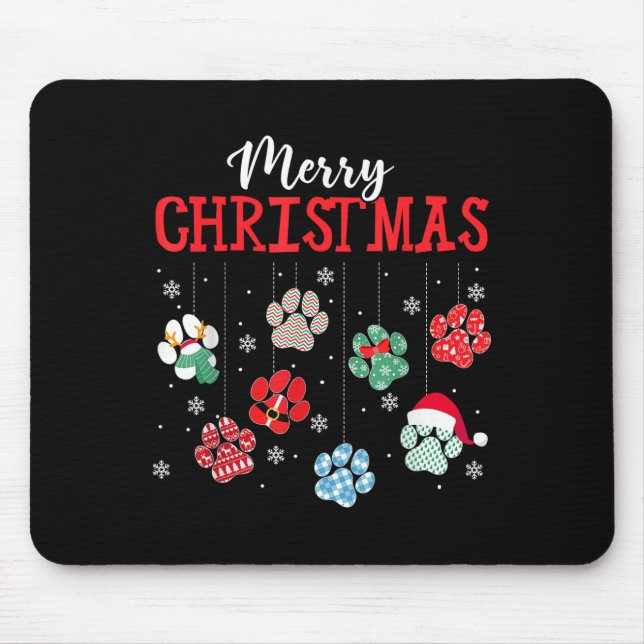 Alfombrilla De Ratón Merry Christmas Dog Paws Lights Funny Xmas Womens  (Frente)