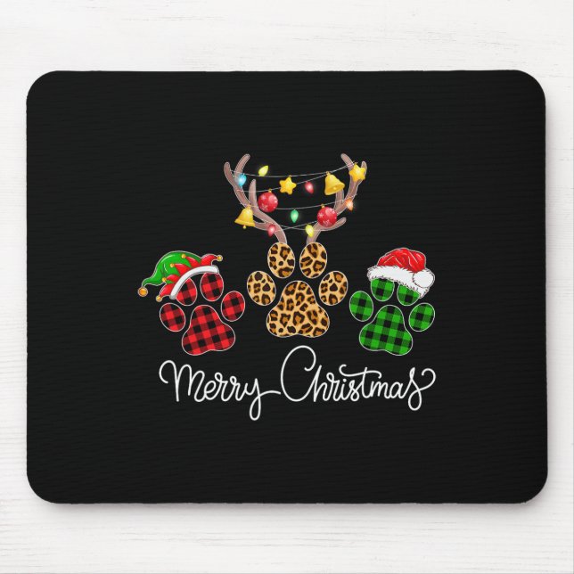 Alfombrilla De Ratón Merry Christmas Dog Paws Luce Búfalo Tapado y (Frente)