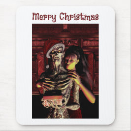 Alfombrilla De Ratón Merry Christmas. Funny skeleton with woman
