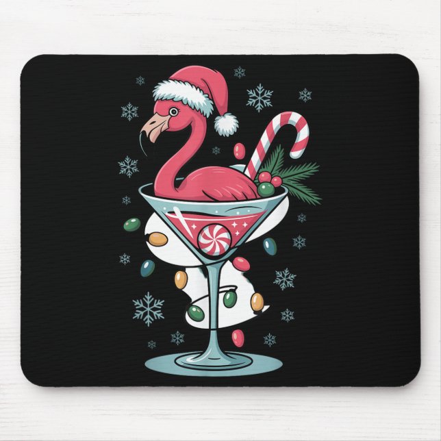 Alfombrilla De Ratón Merry Christmas Nk Flamingo Wine Drinking Lights X (Frente)