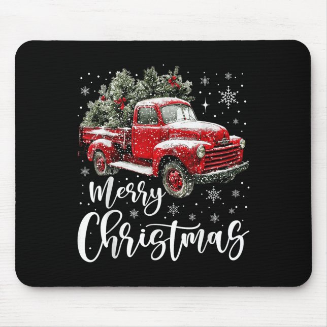 Alfombrilla De Ratón Merry Christmas Red Truck Family Matching Christma (Frente)