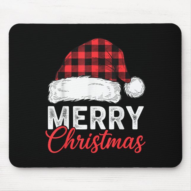 Alfombrilla De Ratón Merry Christmas Shirt Santa Hat Buffalo Plaid Men  (Frente)