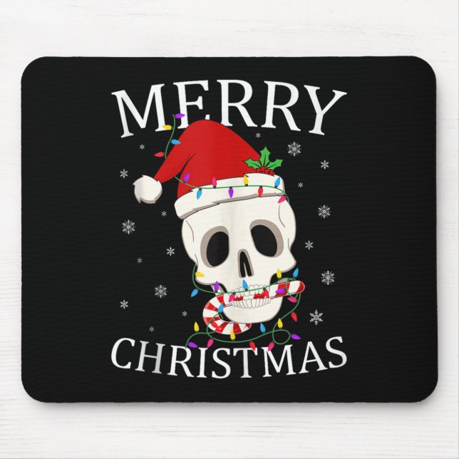 Alfombrilla De Ratón Merry Christmas Skeleton Skull Xmas Lights Men Wom (Frente)