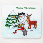 Alfombrilla De Ratón Merry Christmas! Snowman with Friends<br><div class="desc">Merry Christmas! Snowman with Friends - Baby Polar Bear,  Birds,  Moose,  Rabbit,    ~~~ colored pencil drawing by Krisi ArtKSZP ~~~ Store Category >>> Merry Christmas for Kids >>> Snowman with Friends</div>