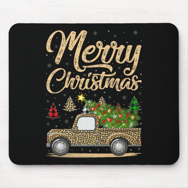 Alfombrilla De Ratón Merry Christmas Tree Leopard Truck Xmas Family Paj (Frente)