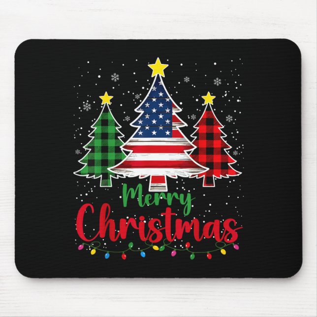 Alfombrilla De Ratón Merry Christmas Tree Plaid Us Flag Snowflake Xmas  (Frente)