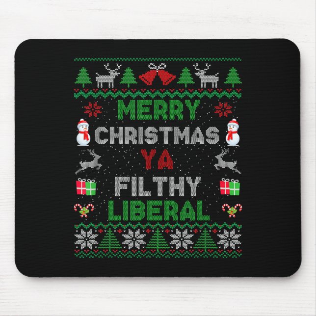 Alfombrilla De Ratón Merry Christmas Ya Filthy Liberal Ugly Knit  (Frente)